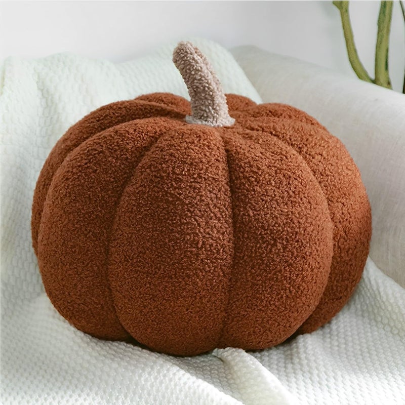CANGHI Fall Pumpkin Pillows Brown Simulated Pumpkin Shaped Pillow 11 inches Halloween Decoration Throw Pillows Fluffy Pumpkin Pillows Cushion Decor for Fall Thanksgiving Halloween Bedroom Sofa Couch - Image 1